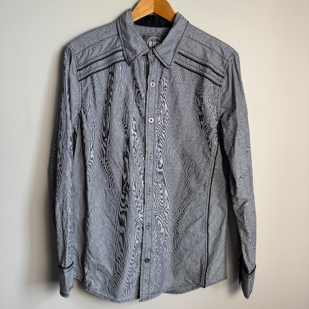 BKE Tailored Fit Men's Pinstripe Long Sleeve Casual Dress‎ Shirt Gray Size Large